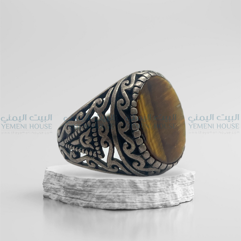خاتم فضه عقيق اصلي مقاس 11