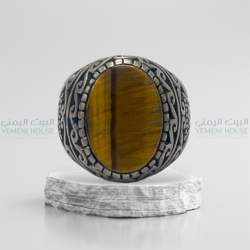 خاتم فضه عقيق اصلي مقاس 11