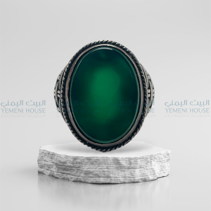 خاتم فضه عقيق يمني اصلي مقاس 10