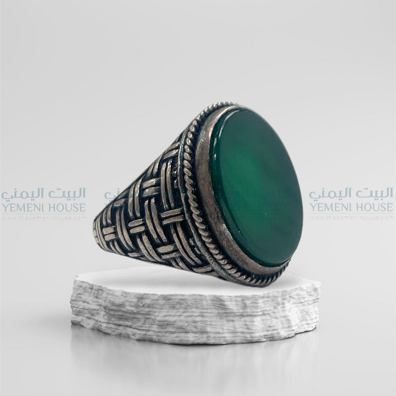 خاتم فضه عقيق يمني اصلي مقاس 10