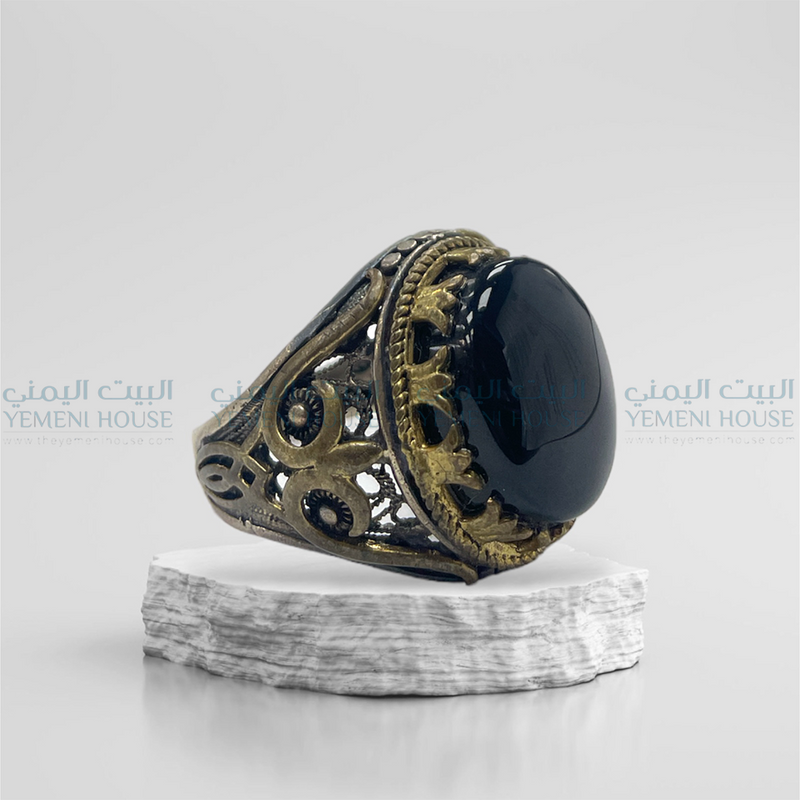خاتم فضه عقيق يمني اصلي مقاس 11