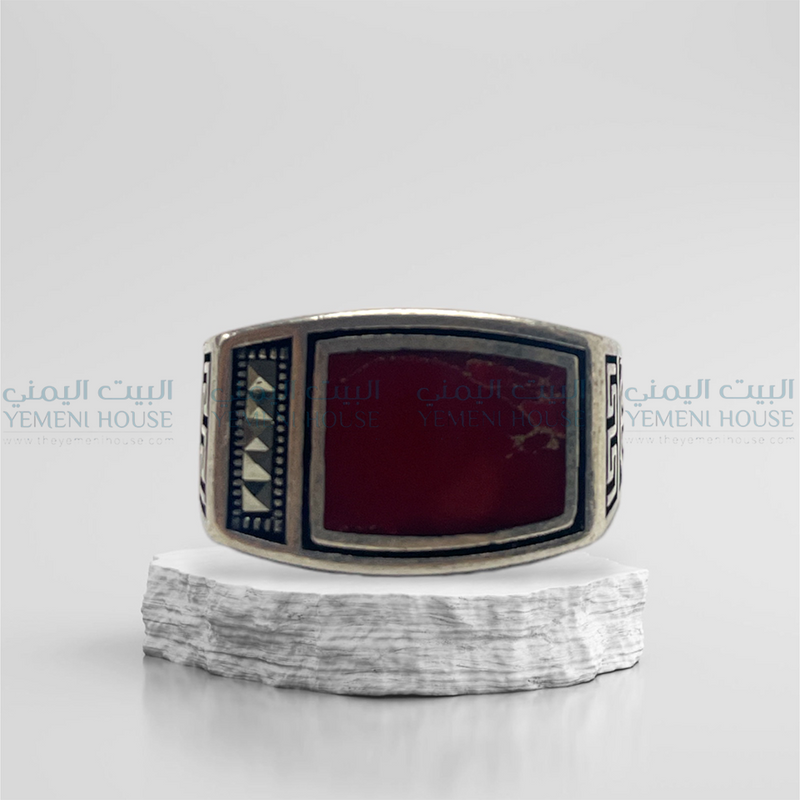 خاتم فضه عقيق يمني اصلي مقاس 10