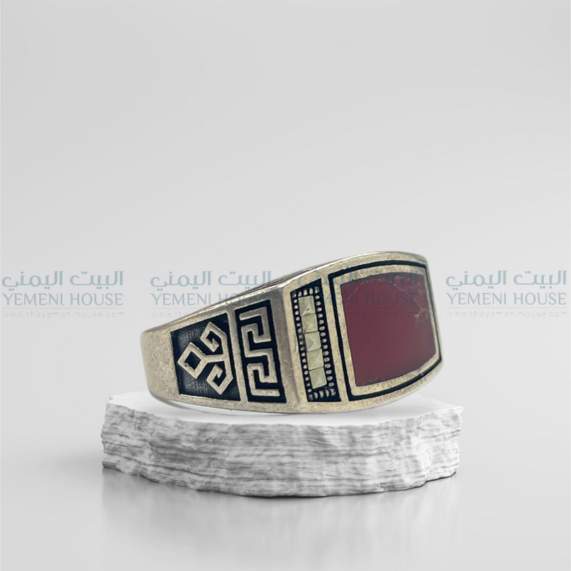 خاتم فضه عقيق يمني اصلي مقاس 10