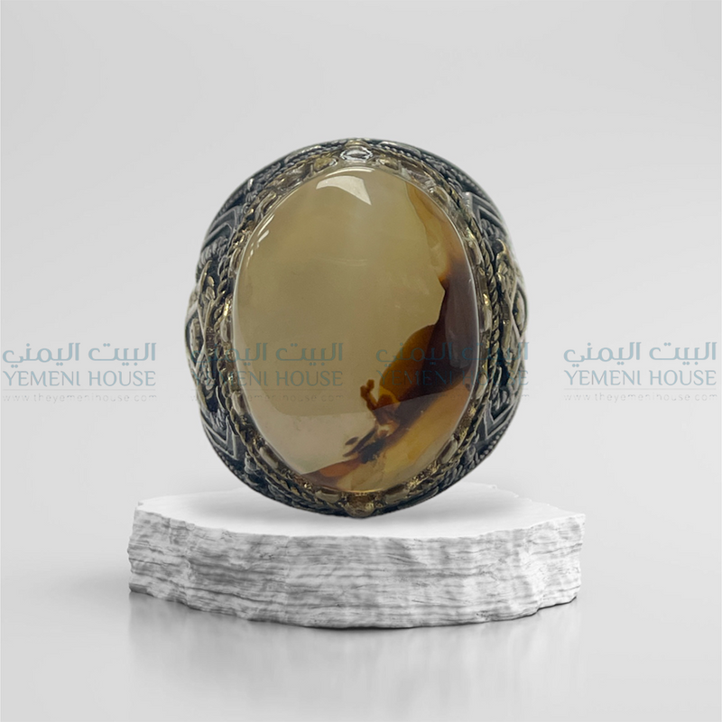 خاتم فضه عقيق اصلي مقاس10