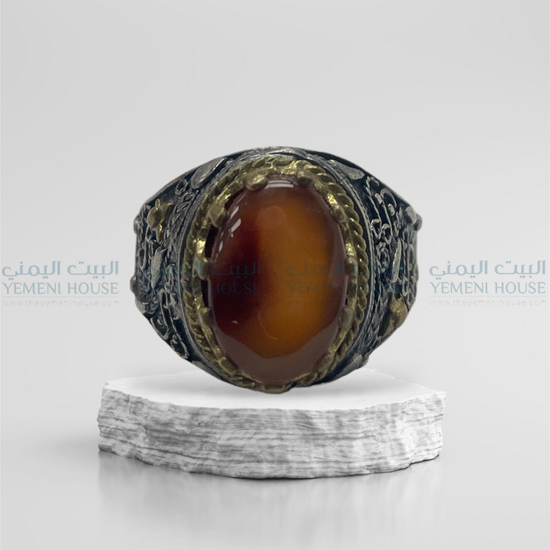 خاتم فضه عقيق اصلي مقاس 12