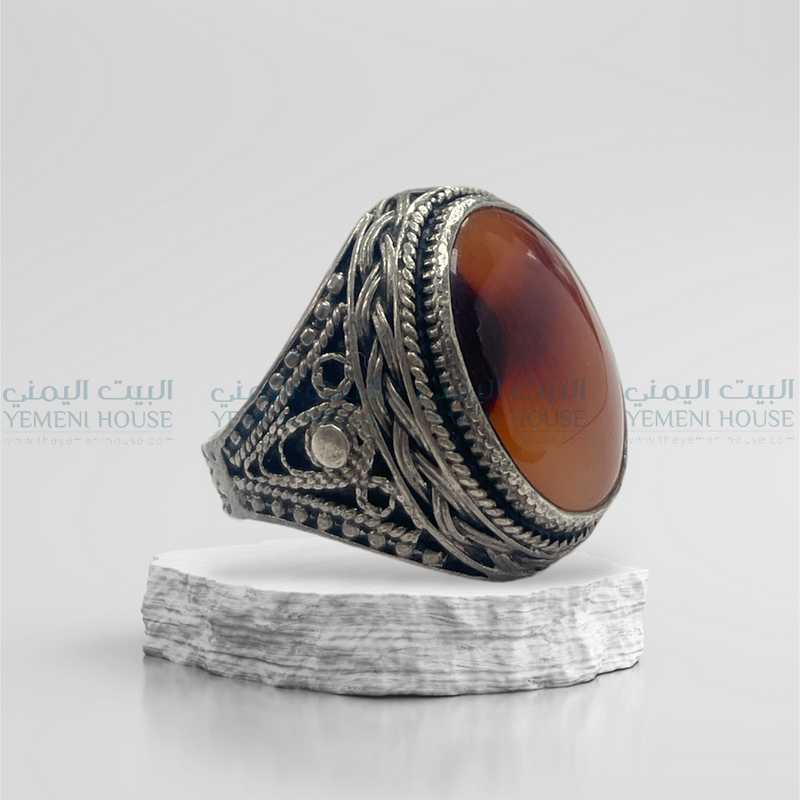 خاتم فضه عقيق اصلي مقاس8