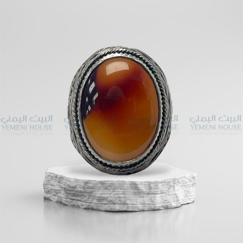 خاتم فضه عقيق اصلي مقاس8