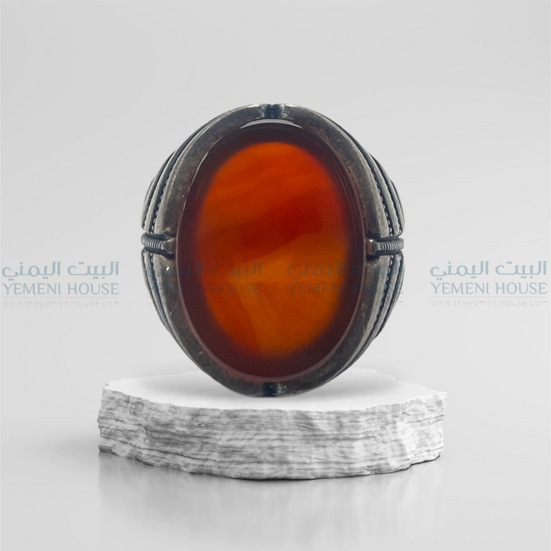 خاتم فضه عقيق يمني اصلي مقاس 11