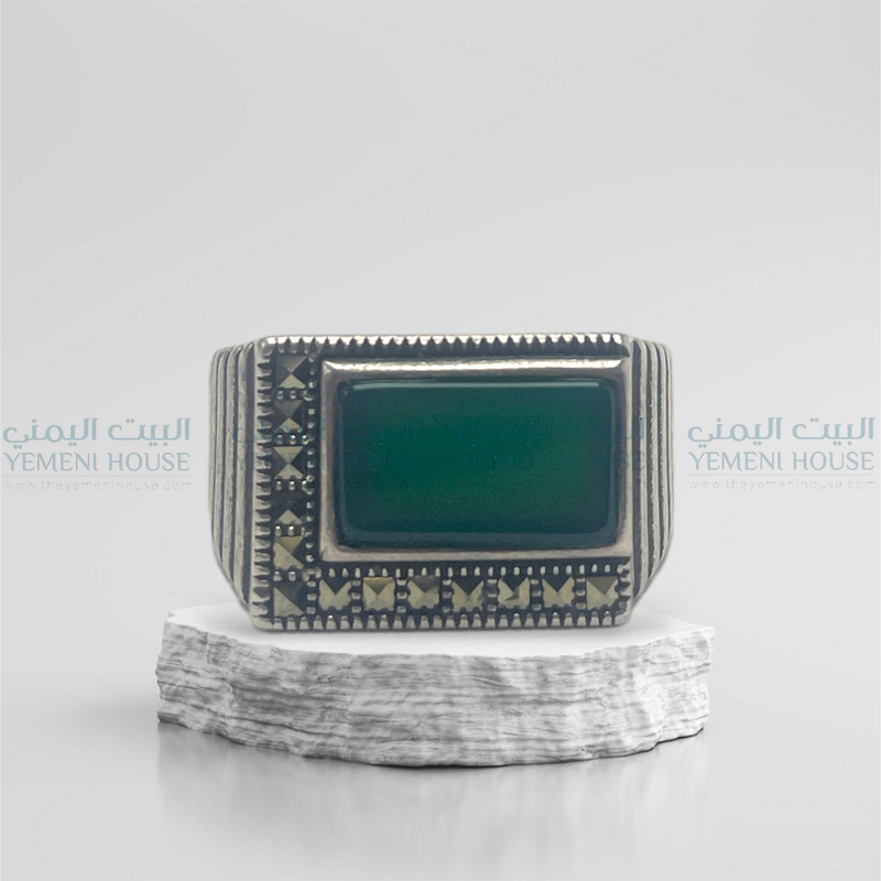 خاتم فضه عقيق اصلي مقاس9