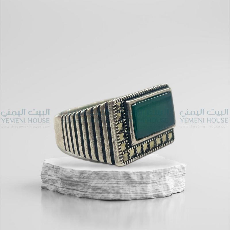 خاتم فضه عقيق اصلي مقاس9