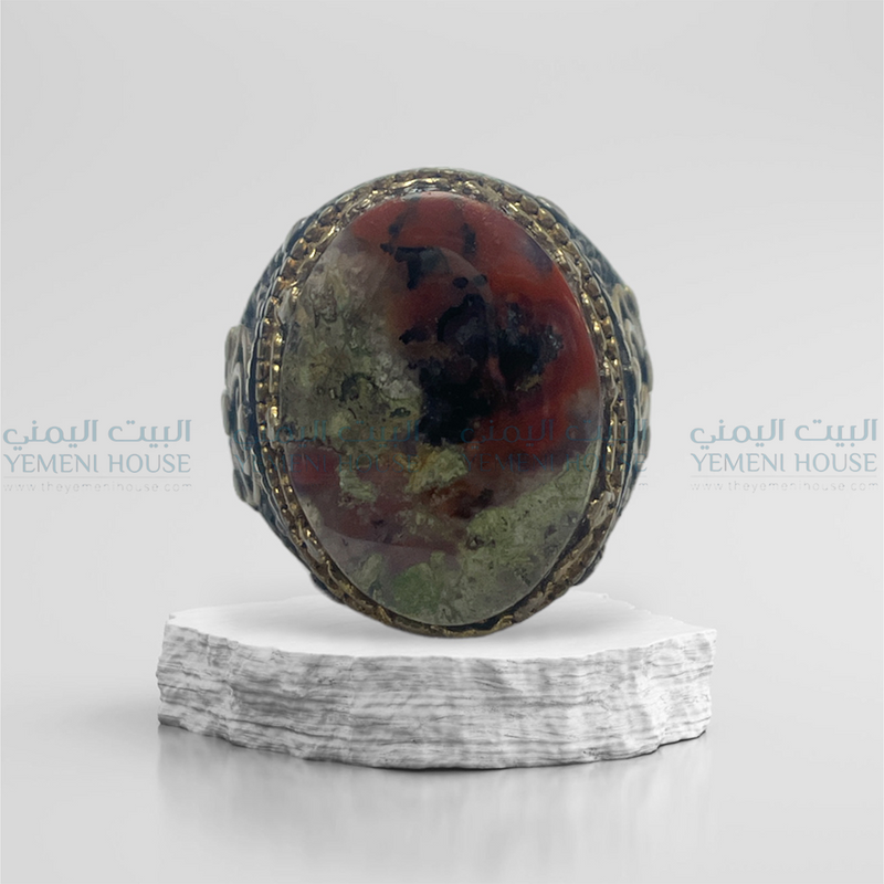 خاتم فضه عقيق يمني اصلي مقاس 9.5