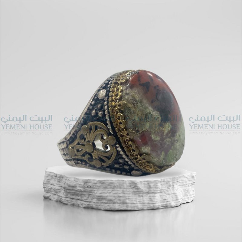 خاتم فضه عقيق يمني اصلي مقاس 9.5