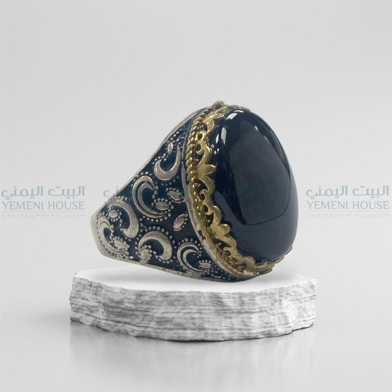 خاتم فضه عقيق اصلي مقاس 11