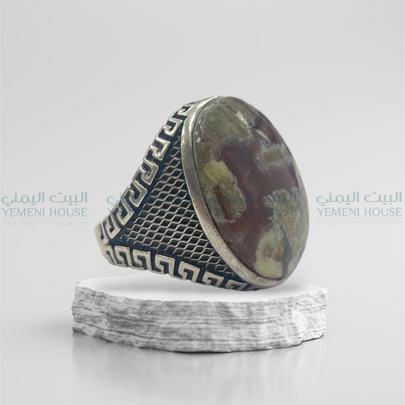 خاتم فضه عقيق يمني اصلي مقاس 9