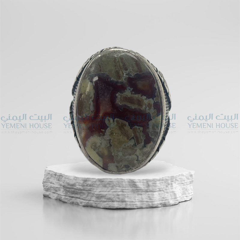 خاتم فضه عقيق يمني اصلي مقاس 9