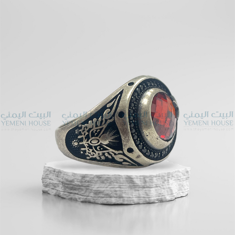 خاتم فضه عقيق اصلي مقاس11