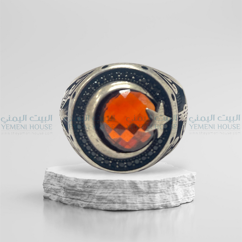 خاتم فضه عقيق اصلي مقاس11