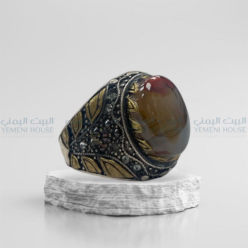 خاتم فضه عقيق اصلي مقاس 8