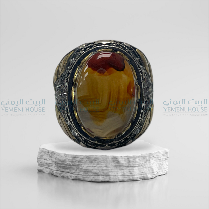 خاتم فضه عقيق اصلي مقاس 8