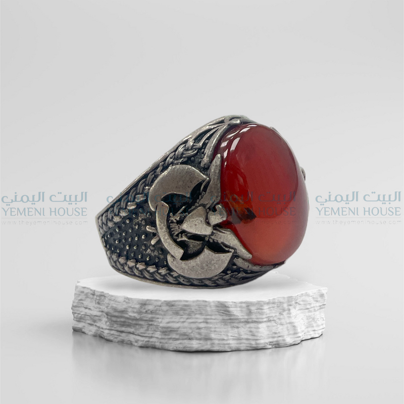 خاتم فضه عقيق يمني اصلي مقاس 11