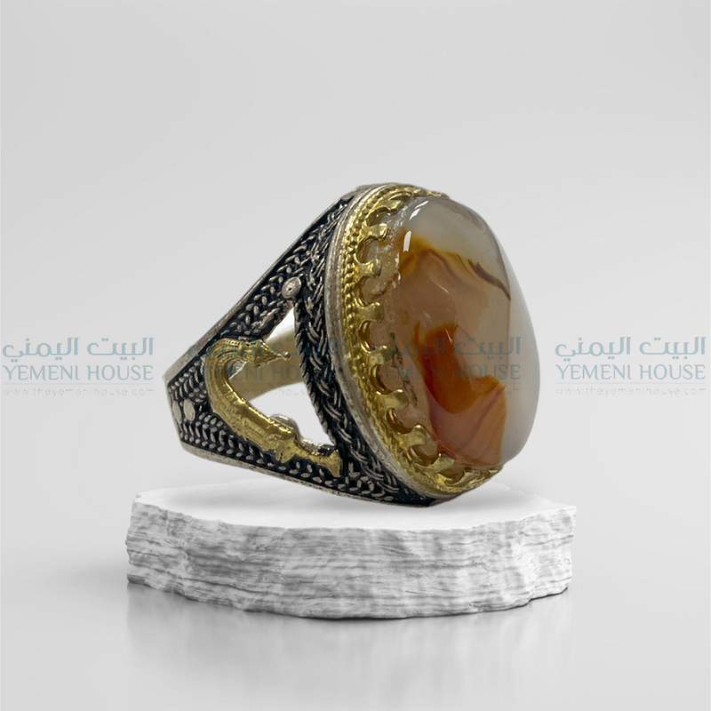 خاتم فضه عقيق يمني اصلي مقاس 11