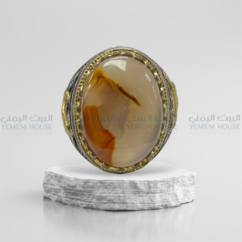 خاتم فضه عقيق يمني اصلي مقاس 11