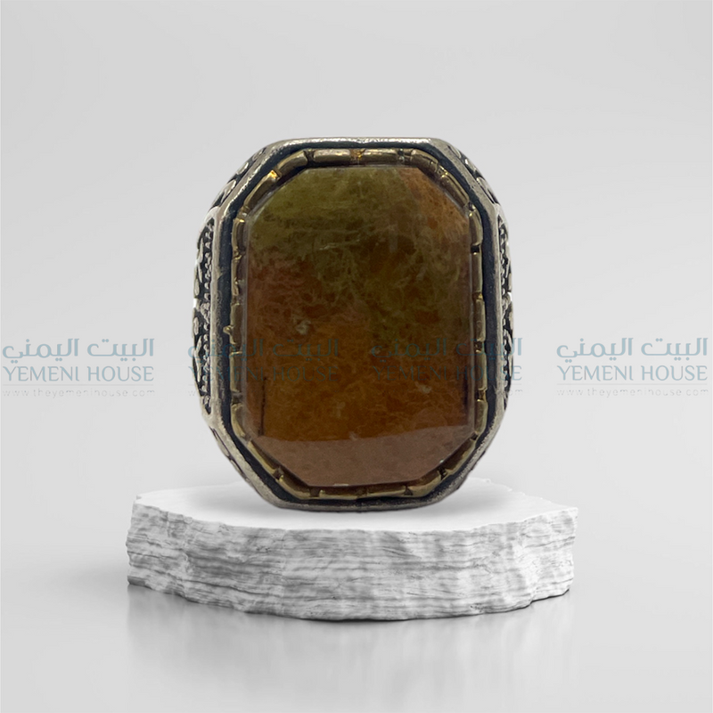 خاتم فضه عقيق يمني اصلي مقاس 8