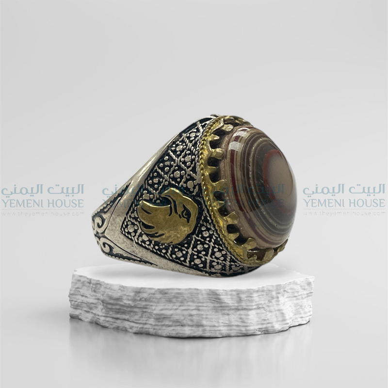 خاتم فضه عقيق يمني اصلي مقاس 8