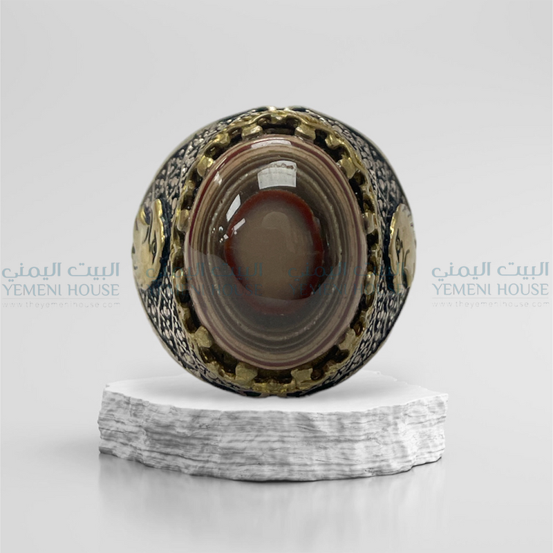خاتم فضه عقيق يمني اصلي مقاس 8
