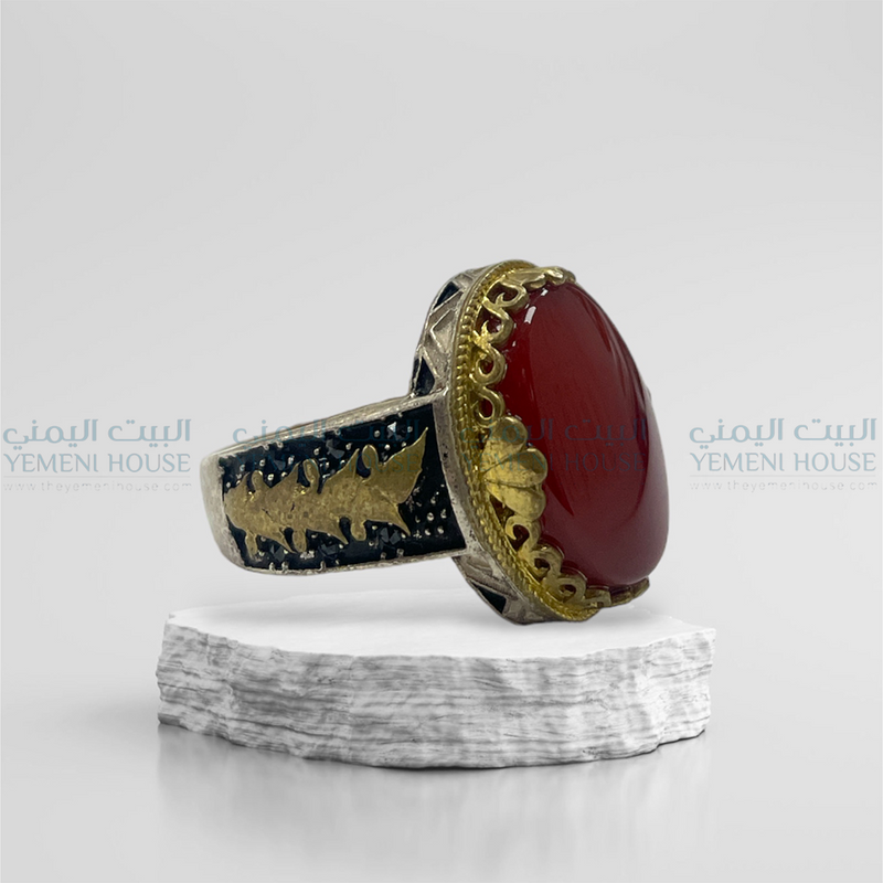 خاتم عقيق فضه يمني اصلي مقاس 9
