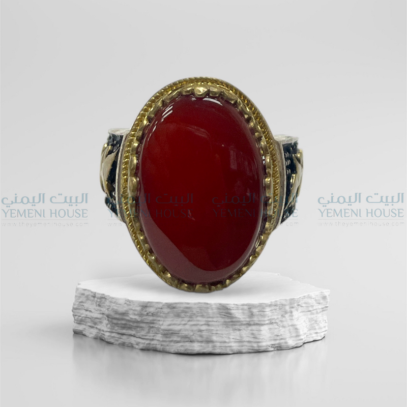 خاتم عقيق فضه يمني اصلي مقاس 9