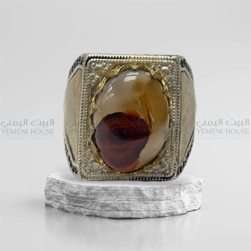 خاتم فضه عقيق اصلي مقاس 9