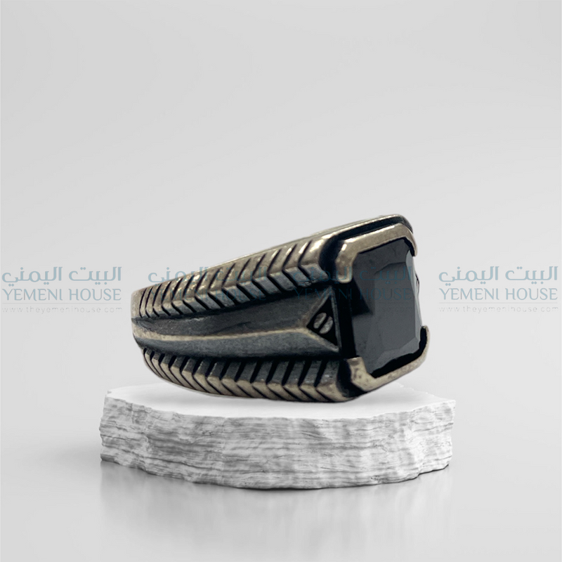 خاتم فضه عقيق رجالي مقاس 11