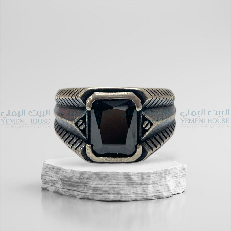 خاتم فضه عقيق رجالي مقاس 11