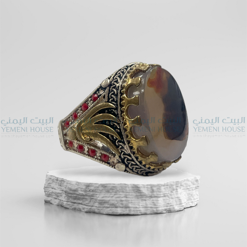 خاتم فضه عقيق رجالي مقاس 9
