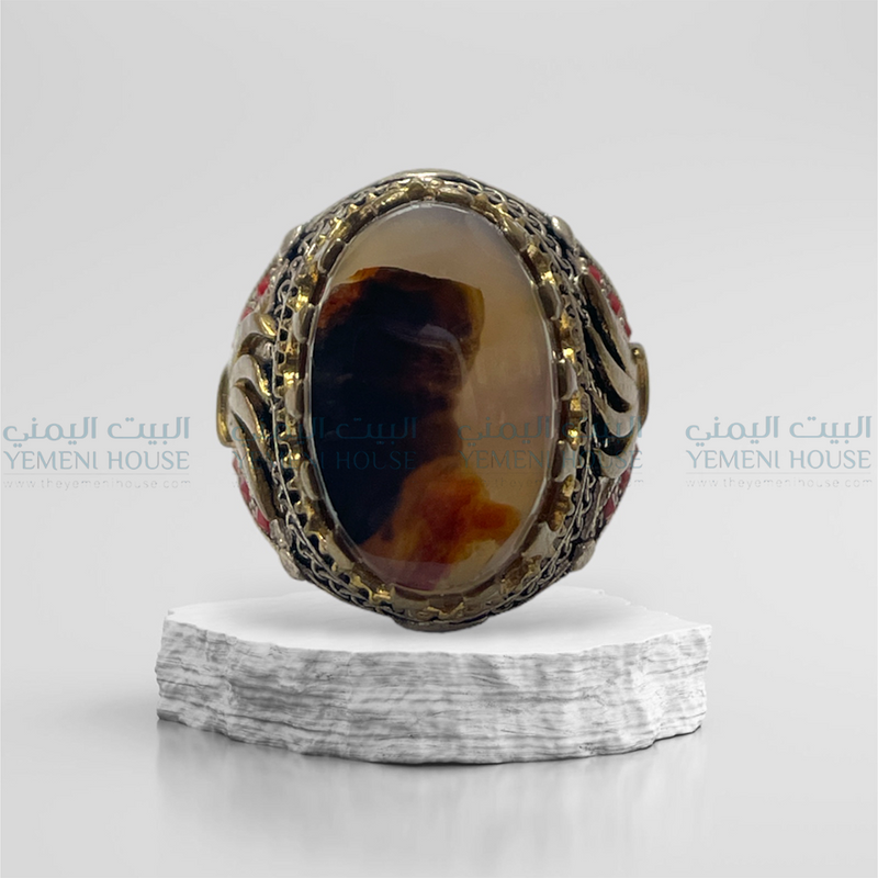 خاتم فضه عقيق رجالي مقاس 9