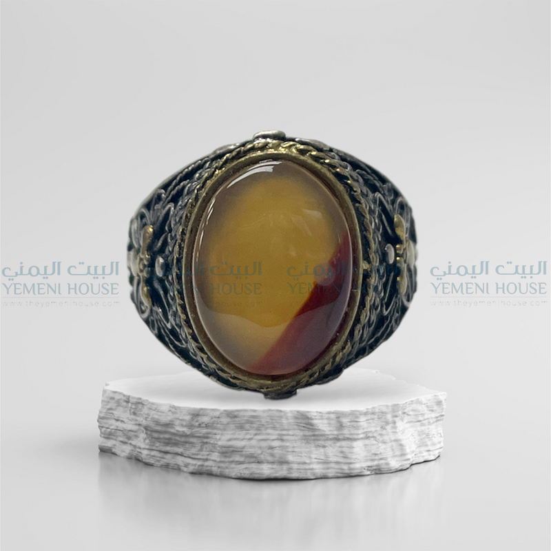 خاتم فضه عقيق يمني اصلي مقاس 11