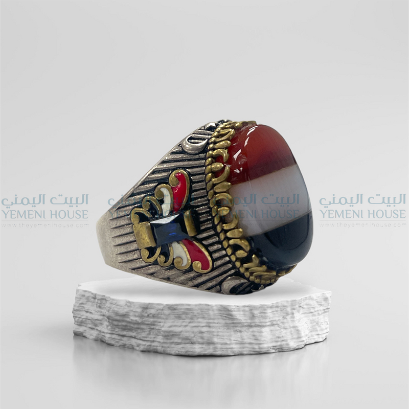 خاتم فضه عقيق يمني اصلي مقاس 11