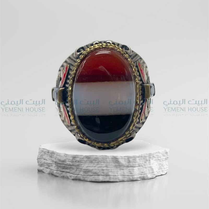 خاتم فضه عقيق يمني اصلي مقاس 11