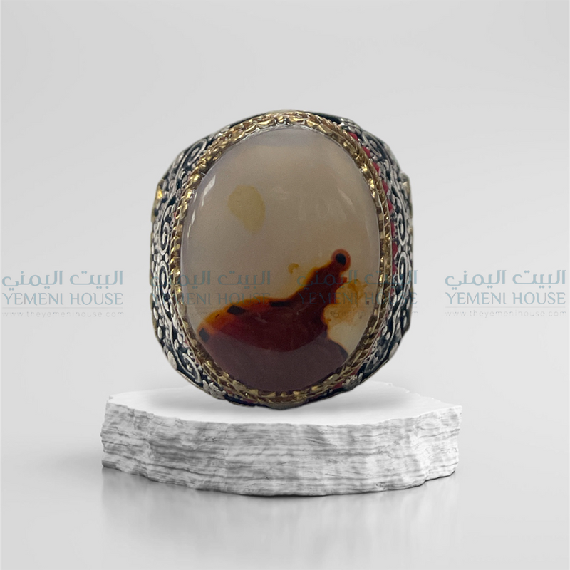 خاتم فضه عقيق اصلي مقاس 9