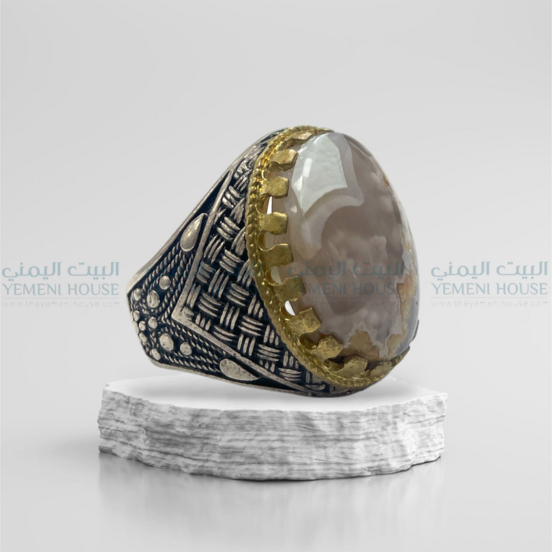 خاتم فضه عقيق اصلي مقاس  7