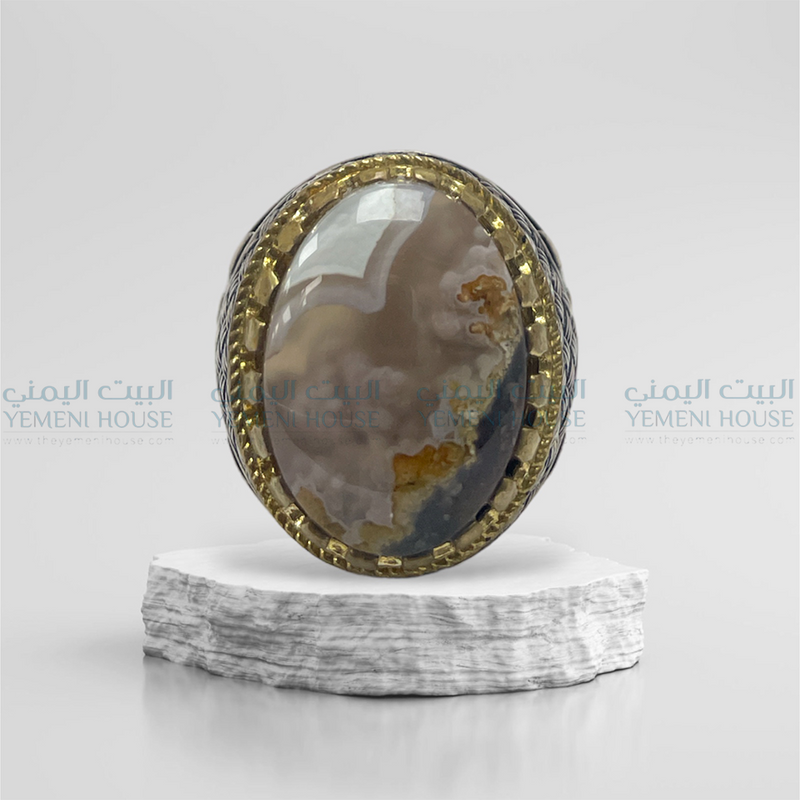 خاتم فضه عقيق اصلي مقاس  7
