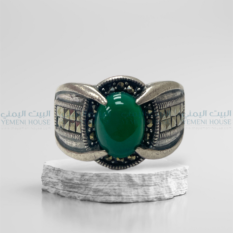 خاتم فضه عقيق اصلي مقاس 12