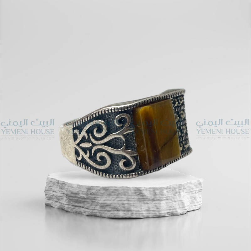 خاتم فضه عقيق اصلي مقاس 10