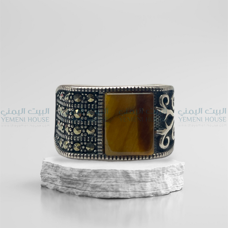 خاتم فضه عقيق اصلي مقاس 10