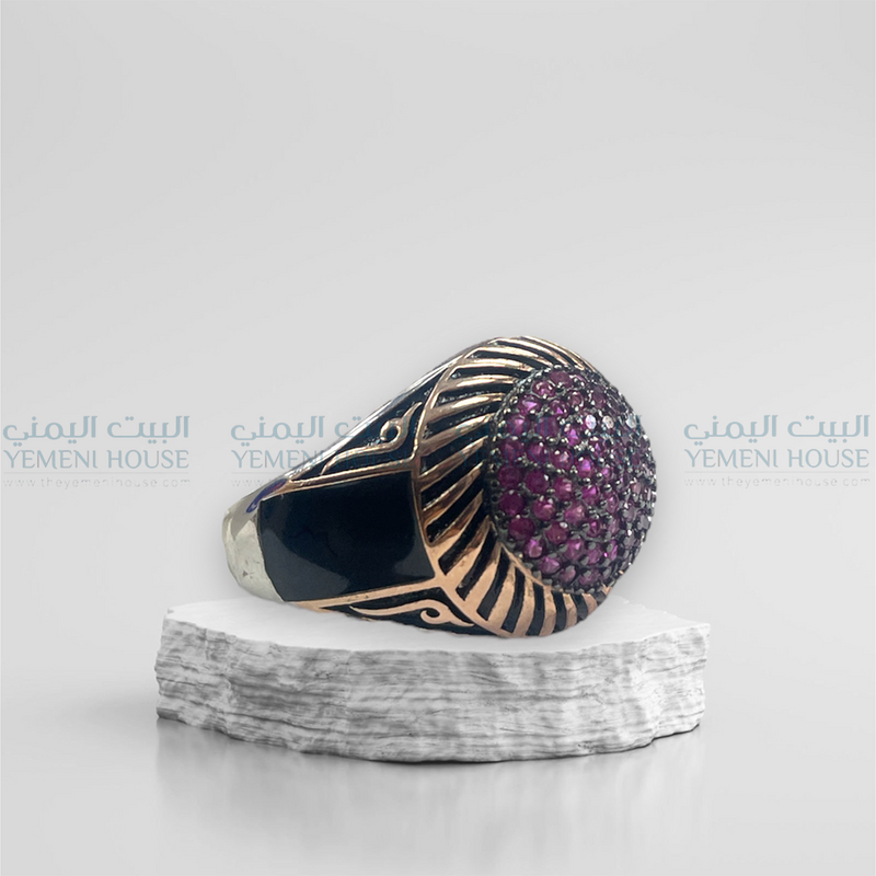 خاتم فضه اصلي مطعم بعقيق مقاس 9