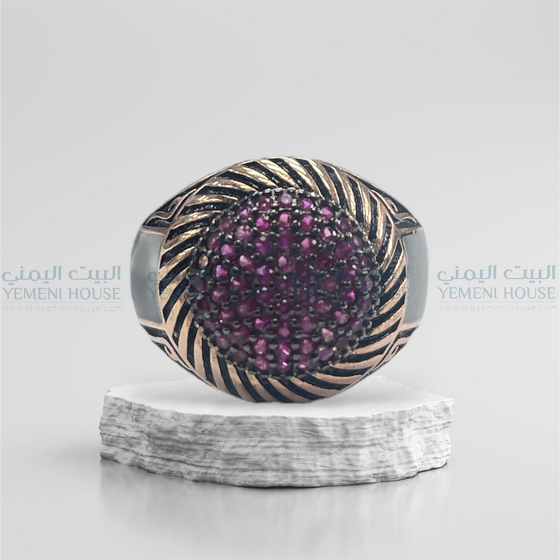 خاتم فضه اصلي مطعم بعقيق مقاس 9