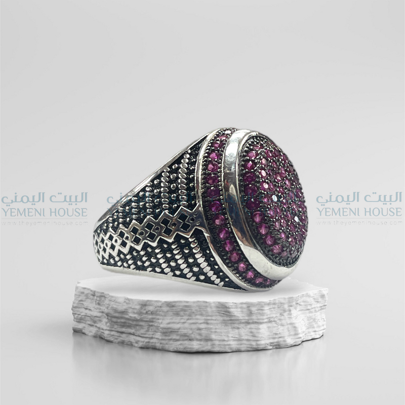 خاتم فضه اصلي مطعم بعقيق مقاس 7