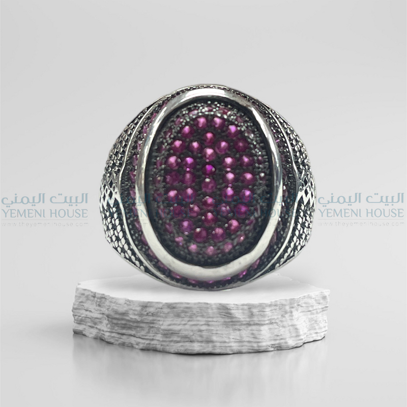 خاتم فضه اصلي مطعم بعقيق مقاس 7