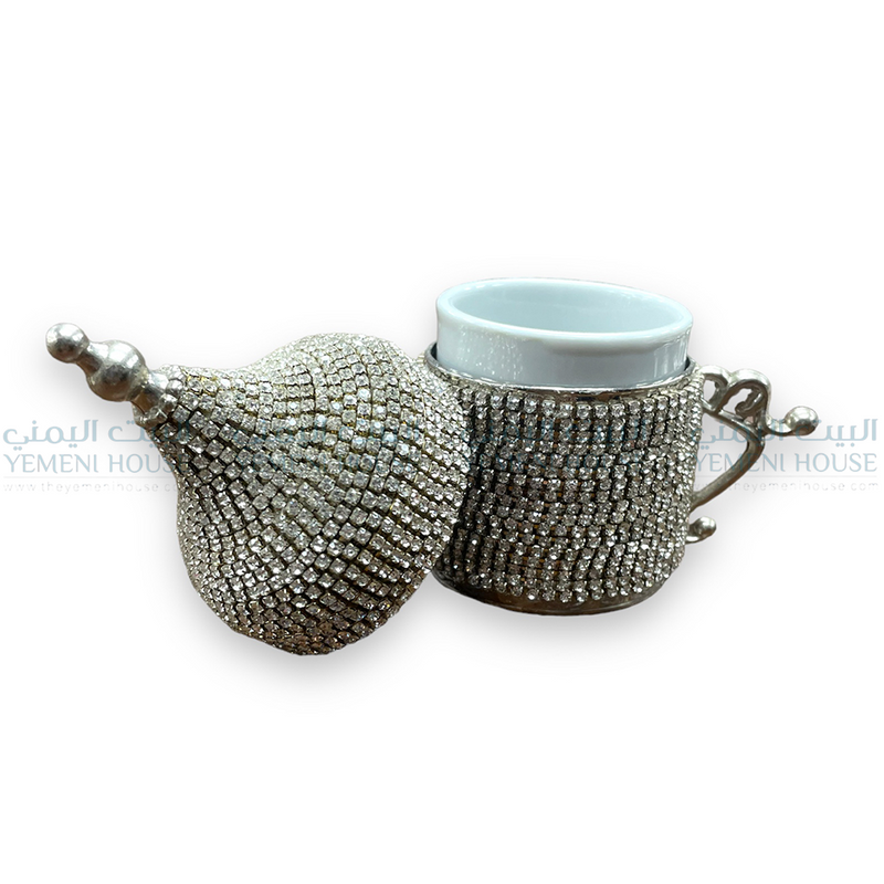 طقم شاي تركي فضي مرصع بالكريستال Turkish Silver Crystal Teacup Set